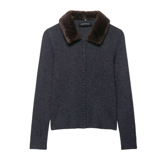 Damen elegante Strickjacke mit abnehmbarem Kragen R&B