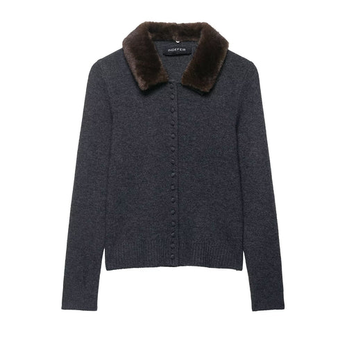 Damen elegante Strickjacke mit abnehmbarem Kragen R&B