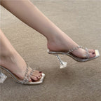 Damen Glamouröse High Heel Sandalen mit transparentem Riemendesign und Strassverzierungen R&B