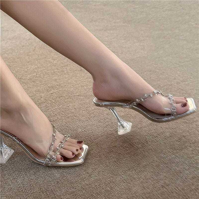 Damen Glamouröse High Heel Sandalen mit transparentem Riemendesign und Strassverzierungen R&B