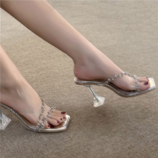 Damen Glamouröse High Heel Sandalen mit transparentem Riemendesign und Strassverzierungen R&B