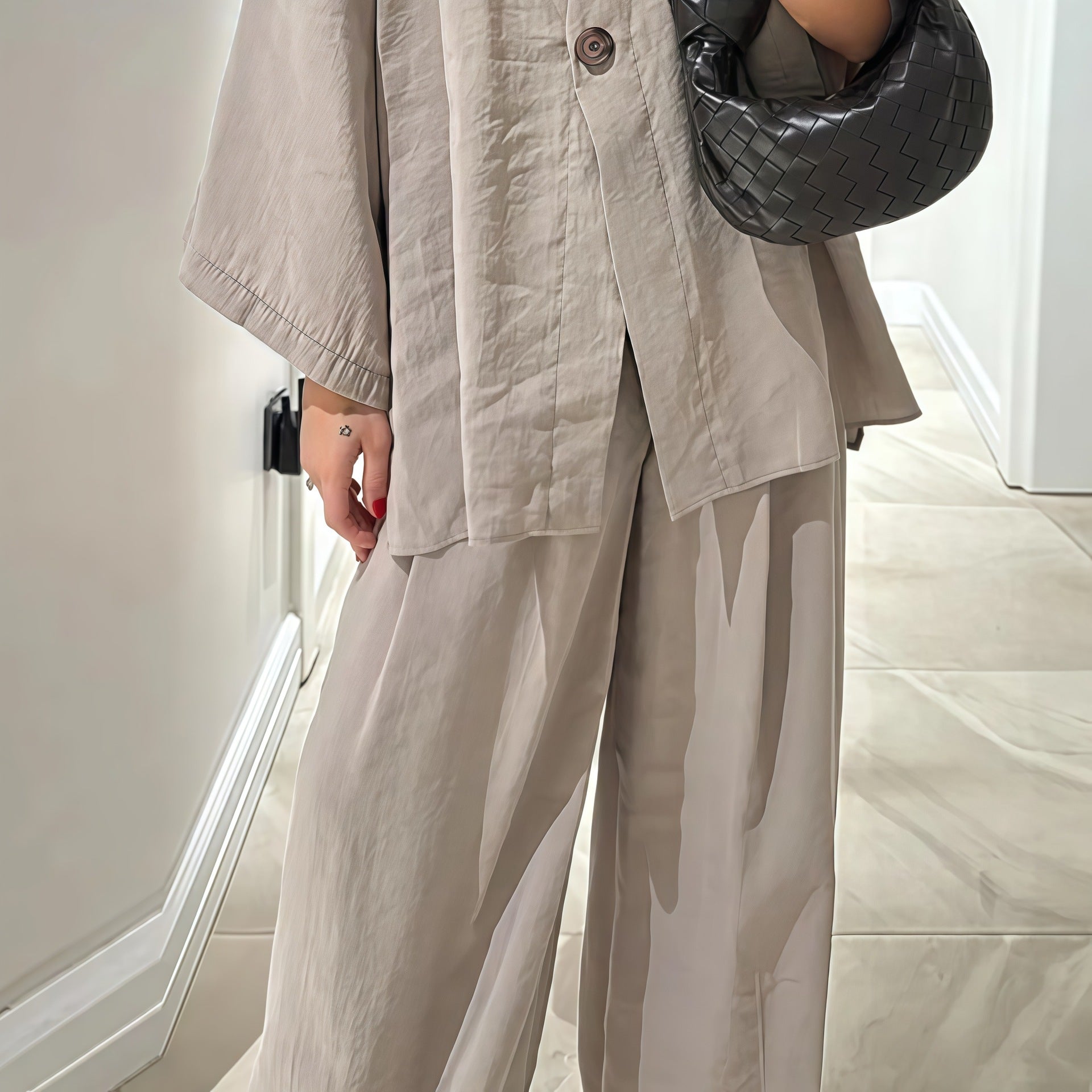 Damen Elegante Kimono-Jacke mit weiten Ärmeln und lockerer Passform R&B