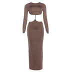 Damen Elegantes Maxikleid mit raffiniertem Cut-Out und hochgeschlossenem Design R&B
