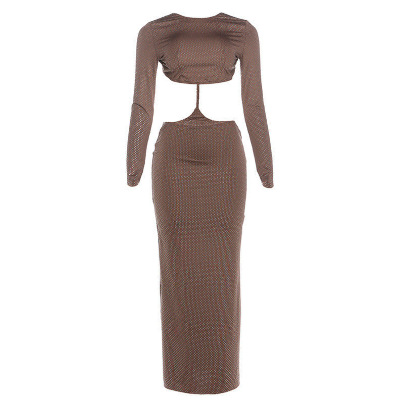 Damen Elegantes Maxikleid mit raffiniertem Cut-Out und hochgeschlossenem Design R&B
