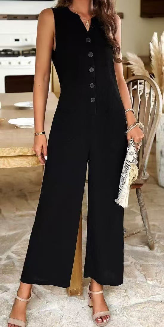Damen Eleganter Jumpsuit mit Knopfdetails und praktischen Taschen R&B