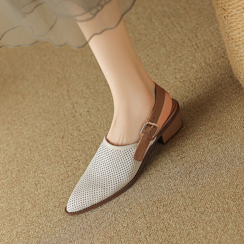 Damen Slingback-Pumps mit perforiertem Obermaterial und komfortablem Blockabsatz