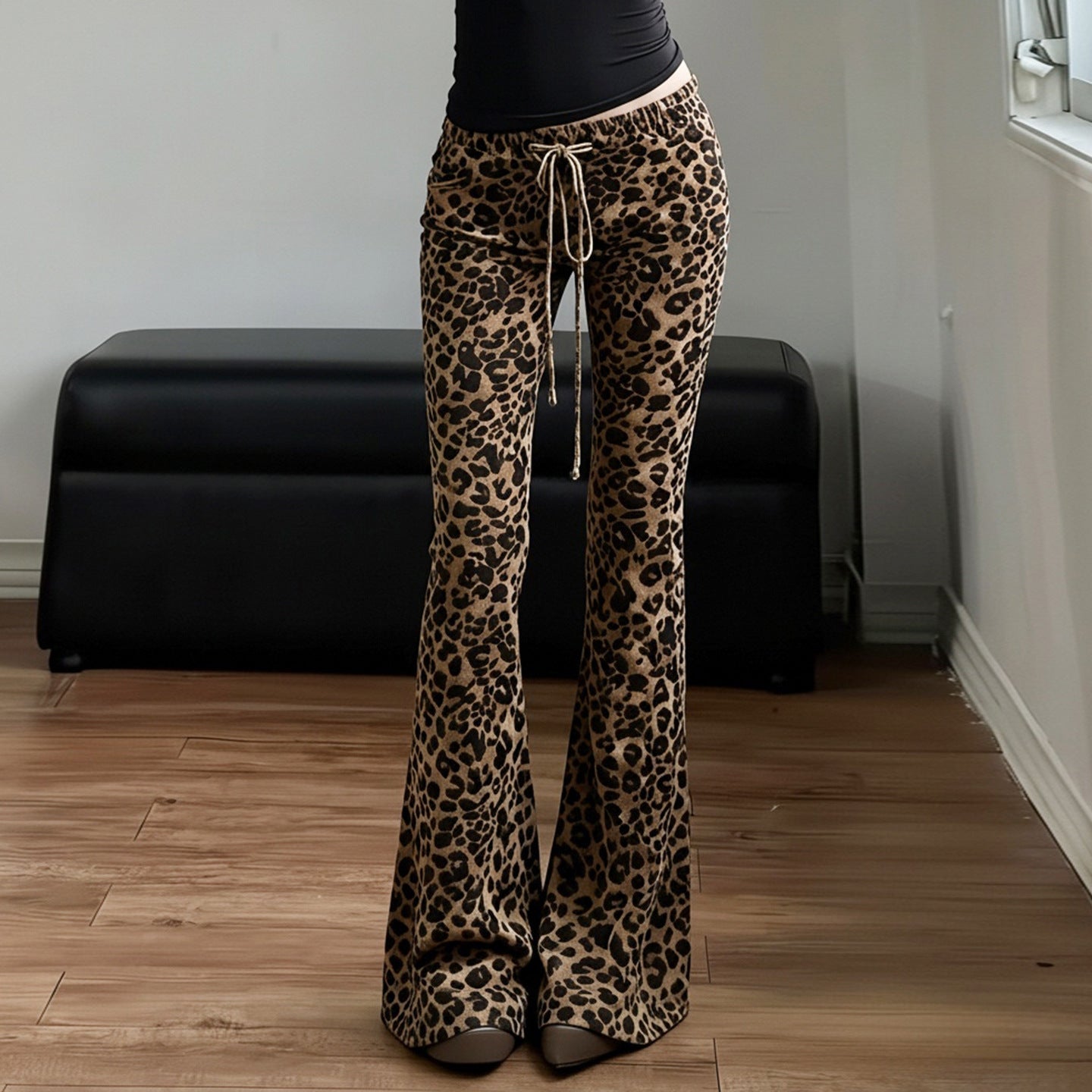 Damen Flared Leopardenmuster Hose R&B