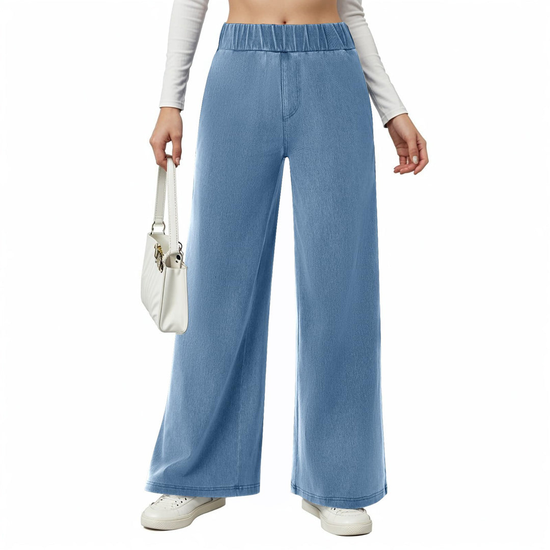 Damen weite Jeanshose mit Elastikbund und seitlichen Taschen R&B