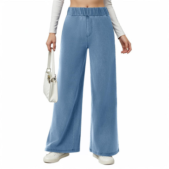 Damen weite Jeanshose mit Elastikbund und seitlichen Taschen R&B