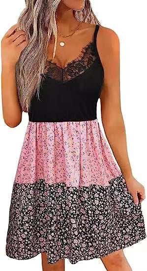 Damen verspieltes Sommerkleid mit Spitzenelementen und floralen Details R&B