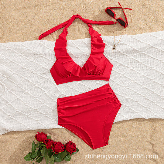 Damen Hoch-waisted Bikini mit voluminösem Rüschendesign R&B