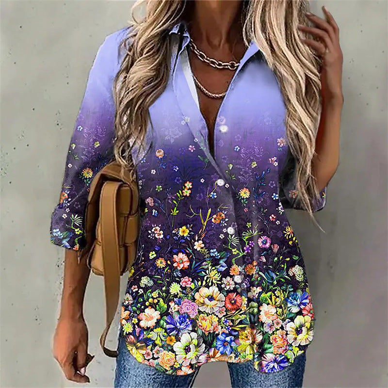 Damen Bluse mit floralem Design und Farbverlauf R&B