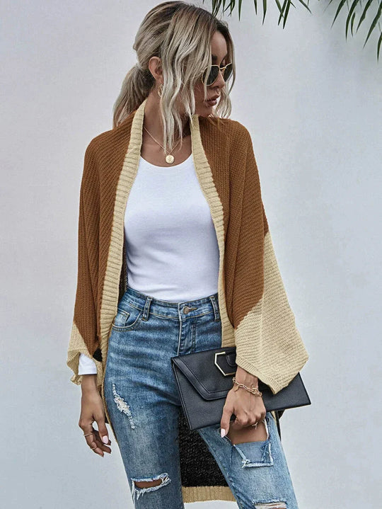 R&B | Strickjacke Oversized Passform Wolle Strick Offen Front Fledermausärmel