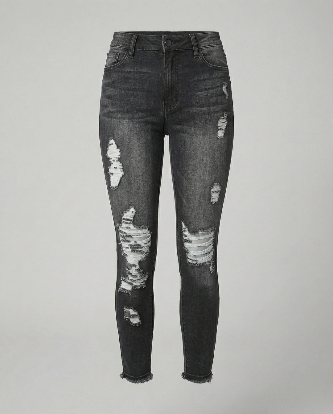 Damen figurbetonte Jeans im lässigen Destroyed-Look mit hohem Bund R&B