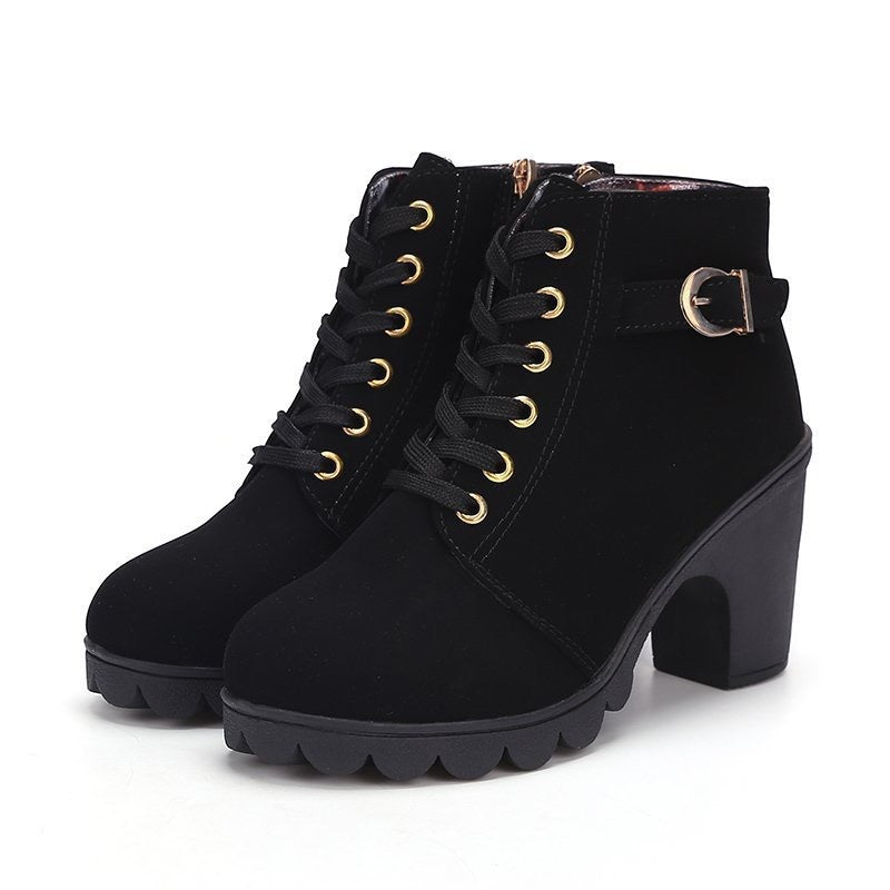 Damen Stiefeletten mit Blockabsatz und Schnürung R&B
