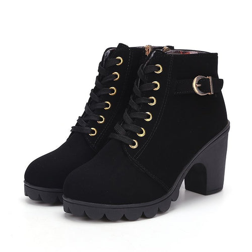 Damen Stiefeletten mit Blockabsatz und Schnürung R&B