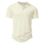 Herren Kurzarm Henley-Shirt mit dekorativen Knöpfen und atmungsaktiver Struktur R&B