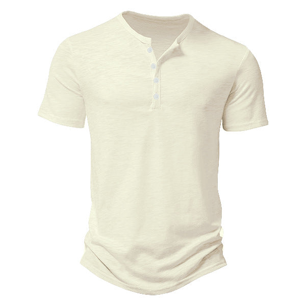 Herren Kurzarm Henley-Shirt mit dekorativen Knöpfen und atmungsaktiver Struktur R&B