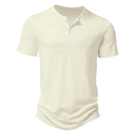 Herren Kurzarm Henley-Shirt mit dekorativen Knöpfen und atmungsaktiver Struktur R&B