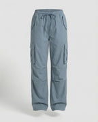 Damen weite Cargo-Hose im Retro-Utility-Stil mit hochgeschnittenem Bund Tunnelzug Mehrfachklappentaschen und verstellbaren Seitenschlaufen R&B