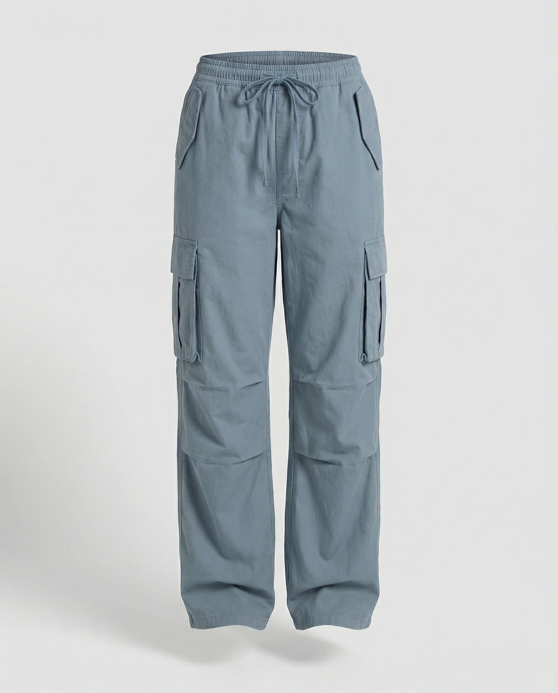 Damen weite Cargo-Hose im Retro-Utility-Stil mit hochgeschnittenem Bund Tunnelzug Mehrfachklappentaschen und verstellbaren Seitenschlaufen R&B