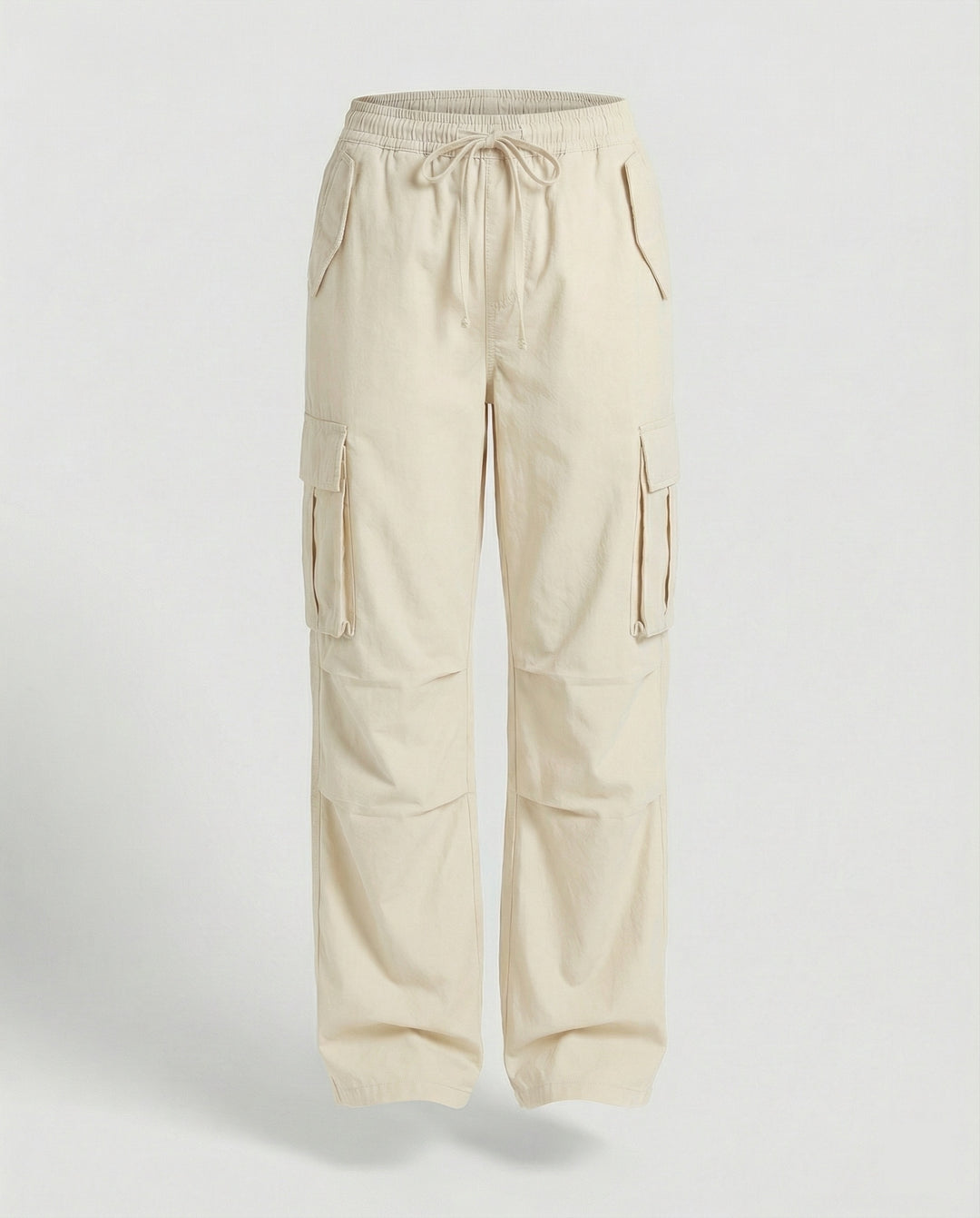 Damen weite Cargo-Hose im Retro-Utility-Stil mit hochgeschnittenem Bund Tunnelzug Mehrfachklappentaschen und verstellbaren Seitenschlaufen R&B