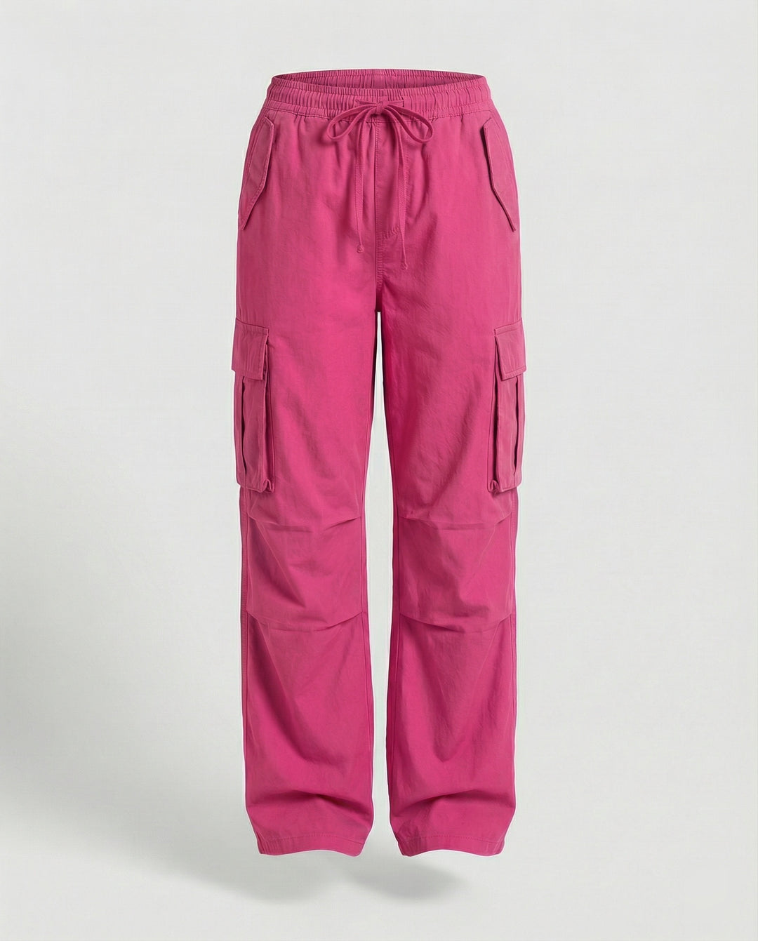 Damen weite Cargo-Hose im Retro-Utility-Stil mit hochgeschnittenem Bund Tunnelzug Mehrfachklappentaschen und verstellbaren Seitenschlaufen R&B