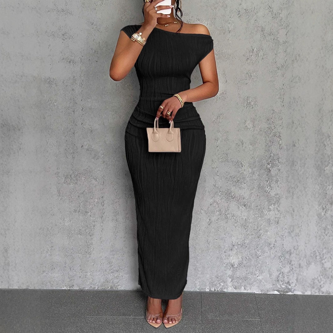 Damen Maxikleid mit einseitigem Träger und raffinierten Ripp-Details