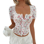 Damen Wickeloberteil mit Spitzenverzierung und floralen Details R&B