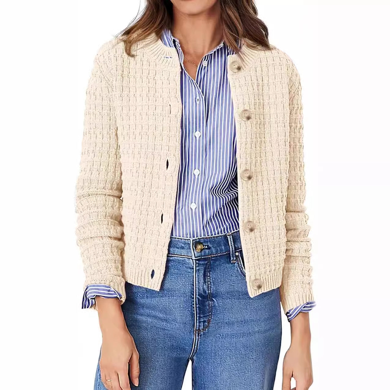 Damen Strukturierte Strickjacke mit Knopfverschluss und feiner Textur R&B