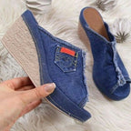 Damen Wedge-Pantoletten mit modischem Jeans-Design R&B