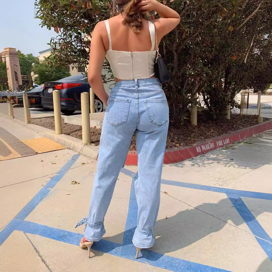 Damen lässige Mom-Jeans mit angesagtem destroyed Look R&B
