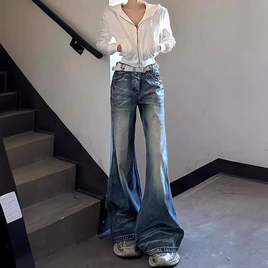 Damen Weite Jeans mit ausgefallenem Schnitt und modernem Design R&B