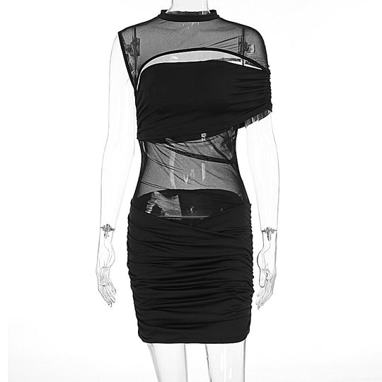 Damen figurbetontes Kleid mit transparenten Einsätzen und raffinierten Drapierungen R&B