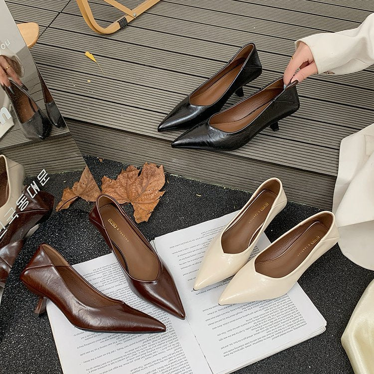 Damen elegante Slingback-Pumps mit spitzem Design und modischem Blockabsatz R&B