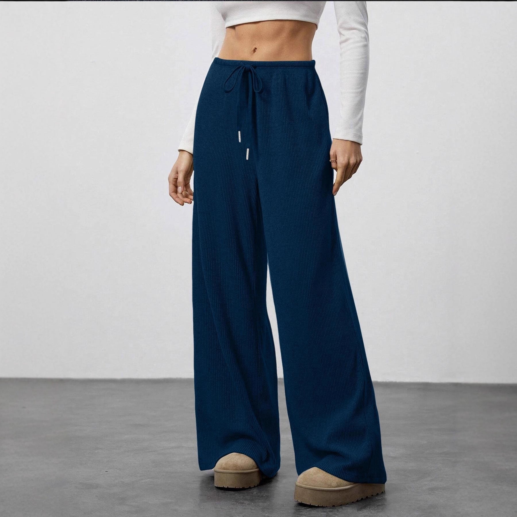 Damen Weit geschnittene Relax-Hose aus elastischem Strickmaterial mit Kordelzug R&B