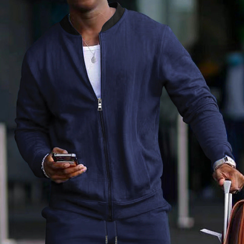 Herren sportlicher Bomberjacke mit verdecktem Reißverschluss und elastischen Bündchen R&B