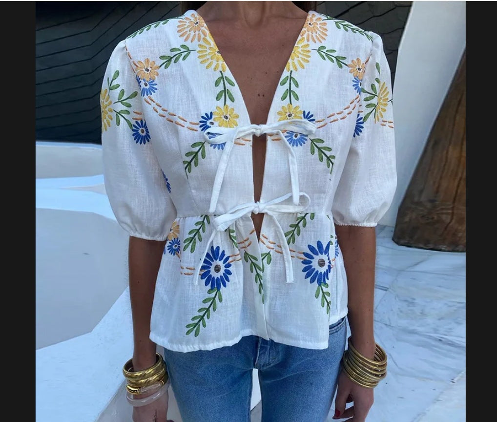 Damen luftige und elegante Bluse mit floralem Muster R&B