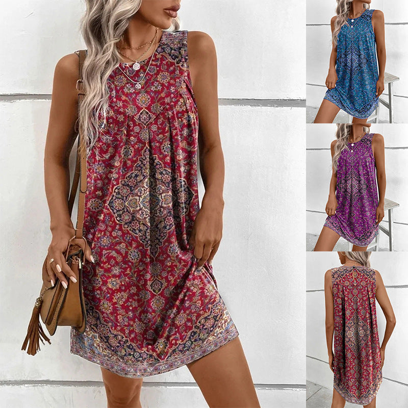 Damen lässiges Midi-Kleid mit verspieltem Boho-Muster R&B