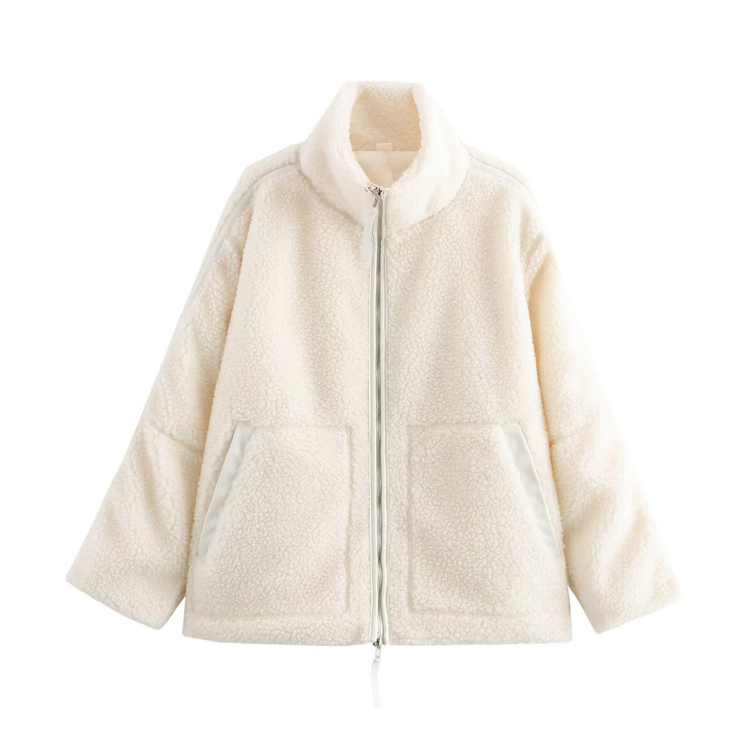 Damen kuschelige Fleecejacke mit hohem Kragen und praktischen Eingrifftaschen R&B