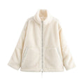 Damen kuschelige Fleecejacke mit hohem Kragen und praktischen Eingrifftaschen