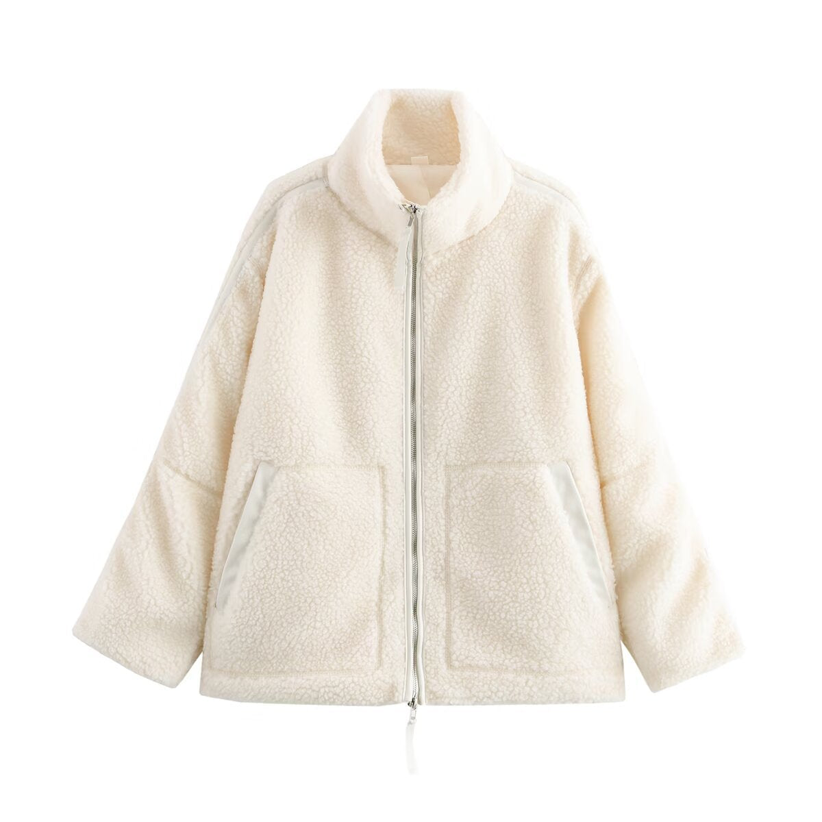 Damen kuschelige Fleecejacke mit hohem Kragen und praktischen Eingrifftaschen