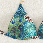 Damen Triangel-Bikini mit lR&Bendigem Tier- und Pfauenmotiv R&B