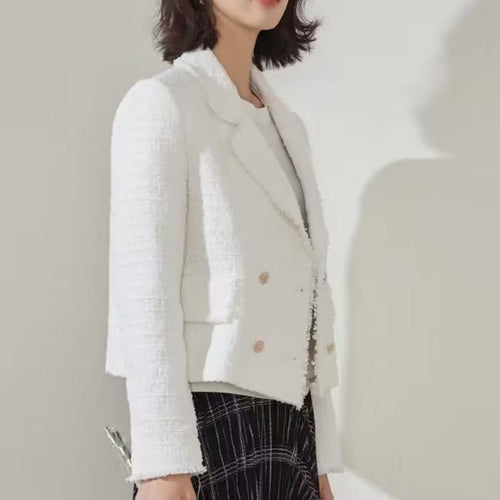 Damen elegante Double-Breasted Blazerjacke mit strukturiertem Gewebe R&B