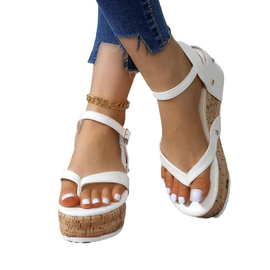 Damen Wedge-Pantoletten mit dekorativer Korksohle und elegantem Riemendesign R&B