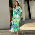 Damen Maxikleid im Boho-Stil mit tiefem V-Ausschnitt R&B