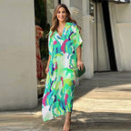 Damen Maxikleid im Boho-Stil mit tiefem V-Ausschnitt R&B
