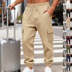 Herren nan Waffelstruktur Cargohose im Joggingstil mit Klappentaschen und elastischem Bund R&B