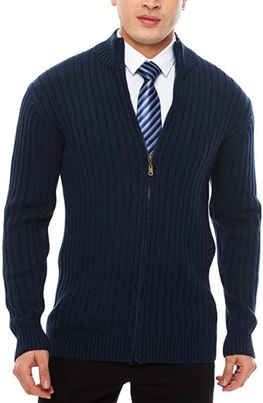 Herren Strickjacke mit hochgeschlossenem Kragen und Reißverschluss R&B