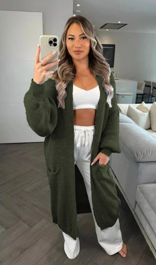 Damen Großer Strickcardigan mit offenem Schnitt und praktischen Taschen R&B